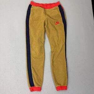 Nike Sweatpants Mens Small Tan Gold Fleece Joggers Red Waist Navy Stripe